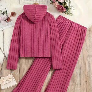 NEW Cozy Ribbed Lounge/Sleepwear Set with Hooded Top and Long Pants Size M